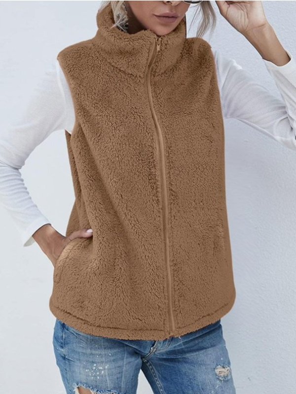 Wolle Regelmäßige Passform Mock Neck Basic Tanktop