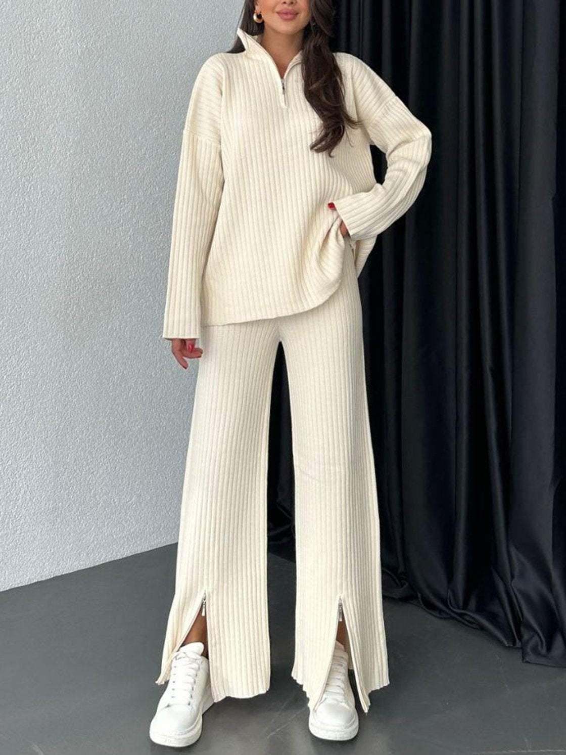 Damen Unifarben Nahtverarbeitung Zweiteiliges Set Täglich Langarm Lässig Frühling/Herbst Bluse mit Hose Matching Set