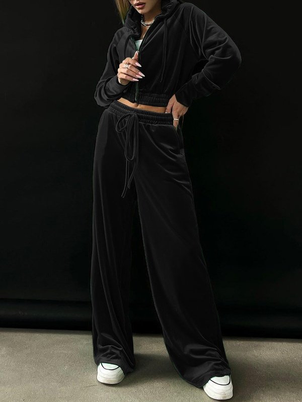 Damen Unifarben Nahtverarbeitung Zweiteiliges Set Täglich Langarm Lässig Frühling/Herbst Bluse mit Hose Matching Set
