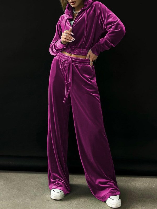 Damen Unifarben Nahtverarbeitung Zweiteiliges Set Täglich Langarm Lässig Frühling/Herbst Bluse mit Hose Matching Set