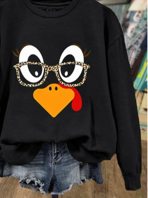 Damen Truthahn Rundhals Print Lässig Frühling/Herbst Langarm Sweatshirt