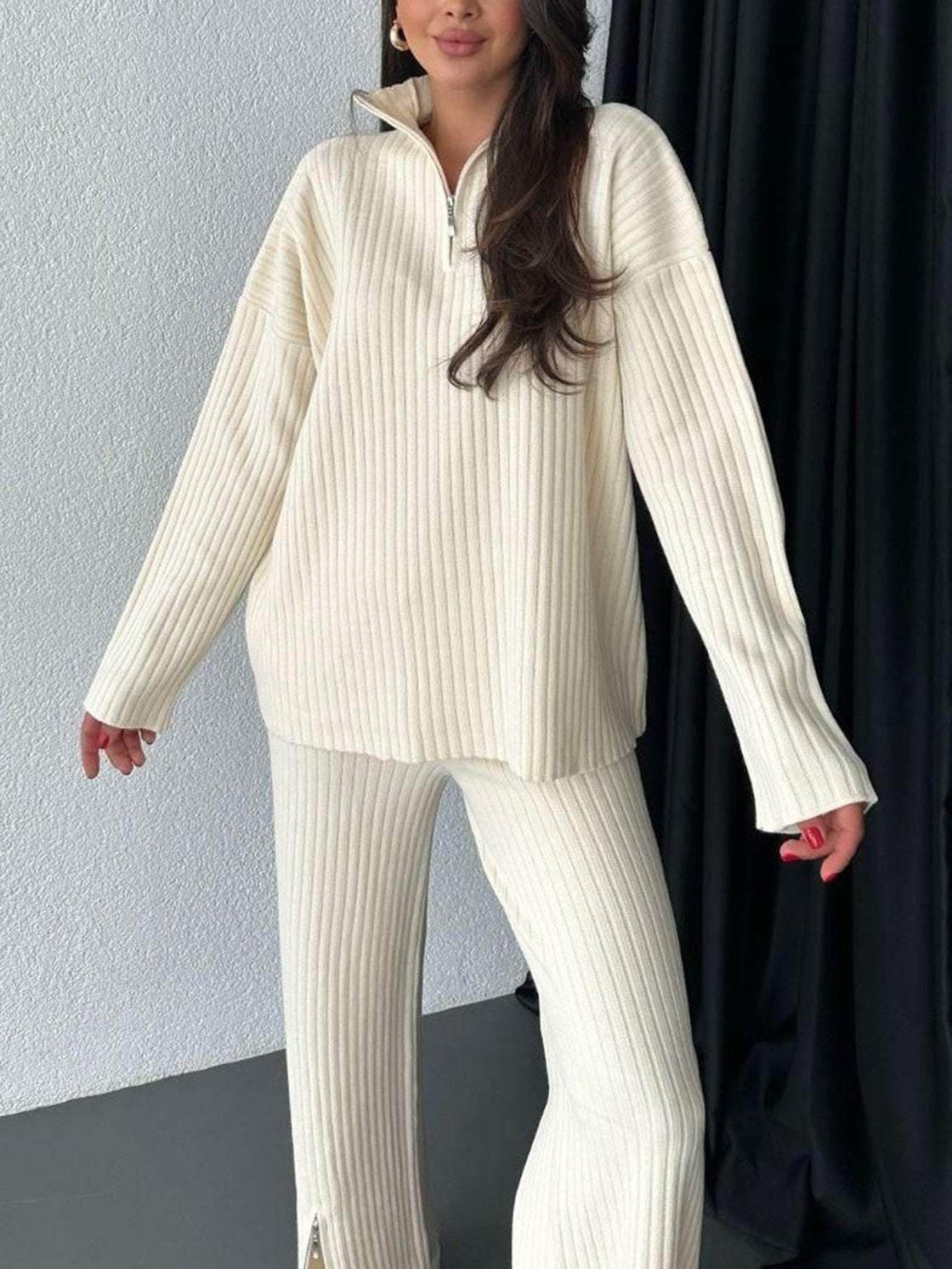 Damen Unifarben Nahtverarbeitung Zweiteiliges Set Täglich Langarm Lässig Frühling/Herbst Bluse mit Hose Matching Set