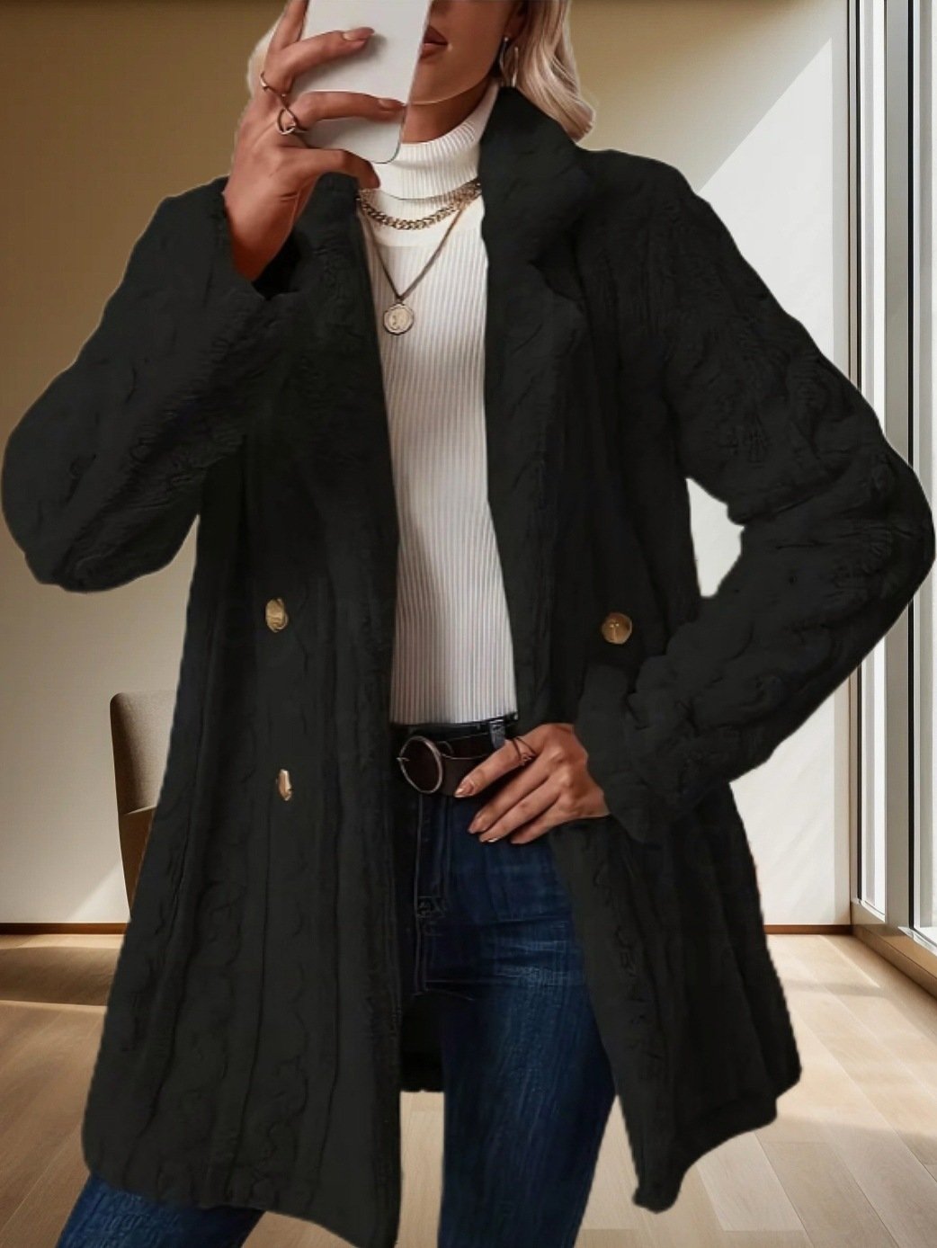 Damen Winter Oberbekleidung Lässig Unifarben Langarm Vlies Mantel