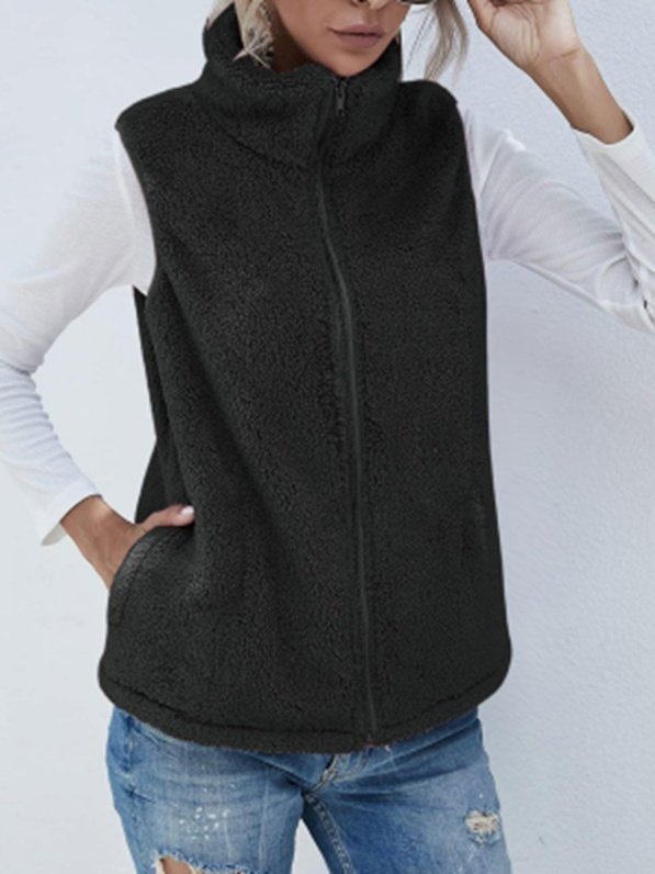 Wolle Regelmäßige Passform Mock Neck Basic Tanktop