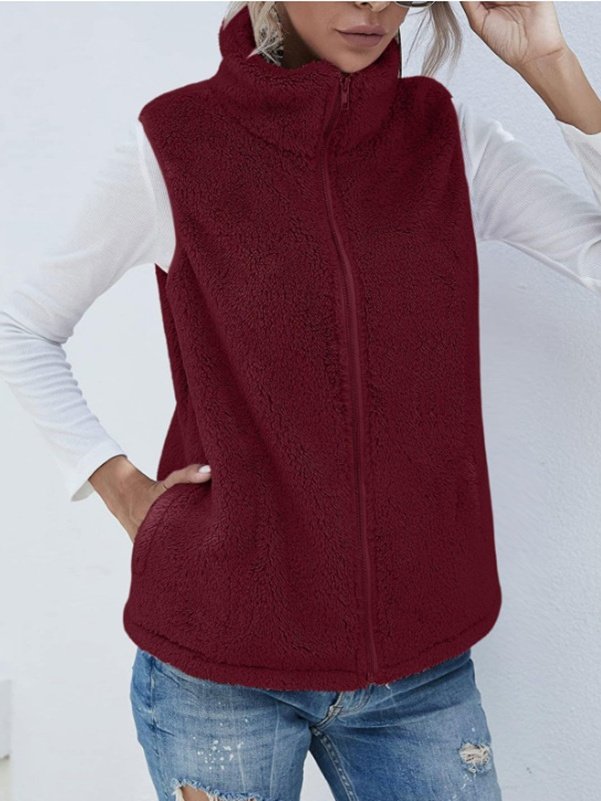 Wolle Regelmäßige Passform Mock Neck Basic Tanktop