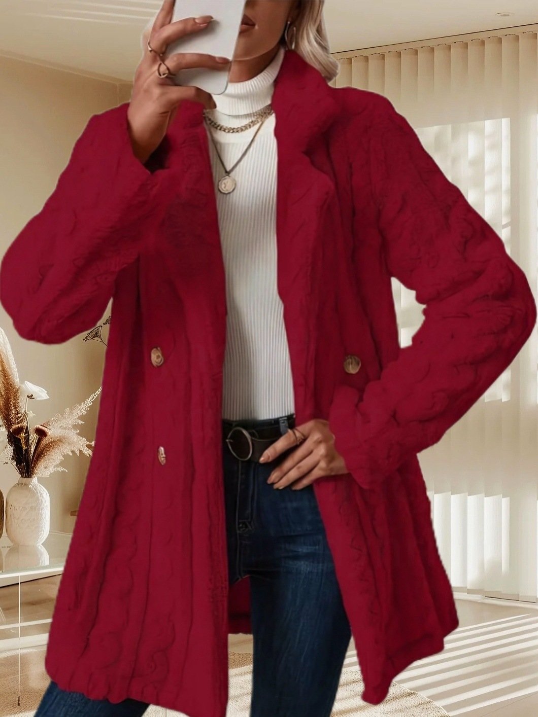 Damen Winter Oberbekleidung Lässig Unifarben Langarm Vlies Mantel