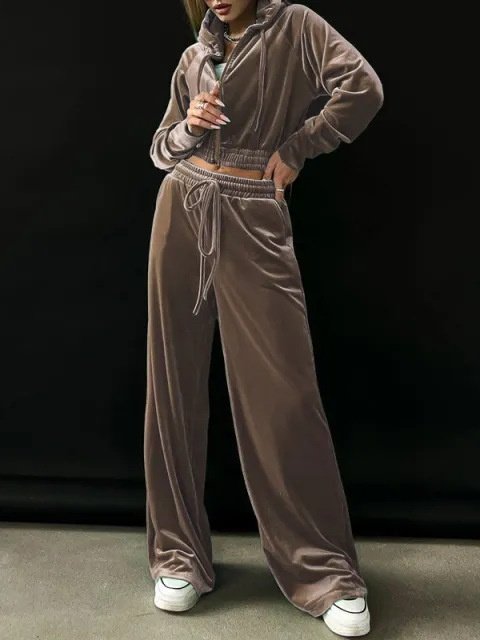 Damen Unifarben Nahtverarbeitung Zweiteiliges Set Täglich Langarm Lässig Frühling/Herbst Bluse mit Hose Matching Set