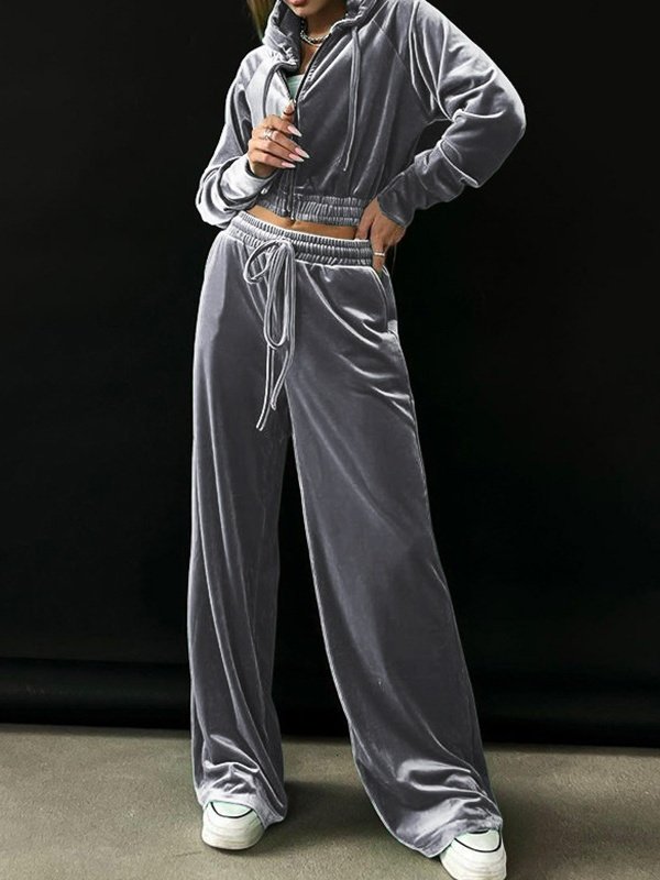 Damen Unifarben Nahtverarbeitung Zweiteiliges Set Täglich Langarm Lässig Frühling/Herbst Bluse mit Hose Matching Set