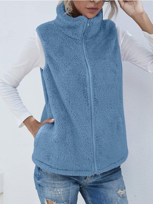 Wolle Regelmäßige Passform Mock Neck Basic Tanktop