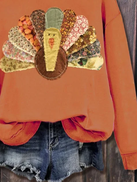 Damen Truthahn Rundhals Print Lässig Frühling/Herbst Langarm Sweatshirt