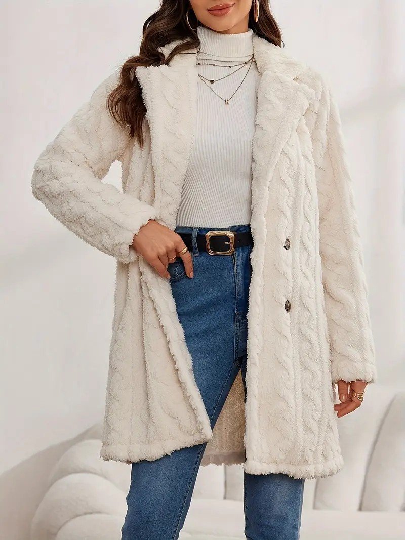 Damen Winter Oberbekleidung Lässig Unifarben Langarm Vlies Mantel