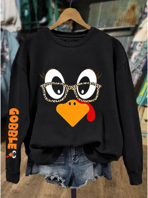 Damen Truthahn Rundhals Print Lässig Frühling/Herbst Langarm Sweatshirt