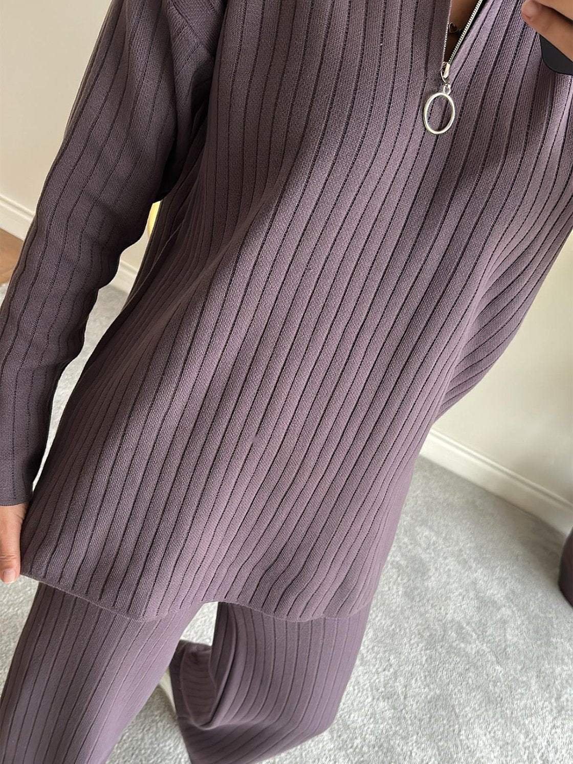 Damen Unifarben Nahtverarbeitung Zweiteiliges Set Täglich Langarm Lässig Frühling/Herbst Bluse mit Hose Matching Set