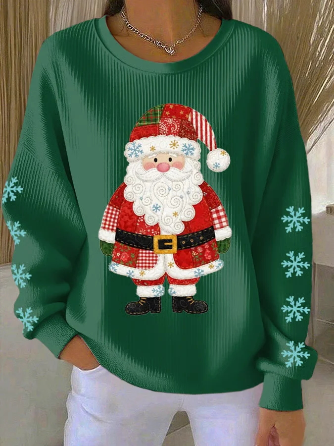 Damen Weihnachtsmann Rundhals Print Lässig Frühling/Herbst Langarm Sweatshirt