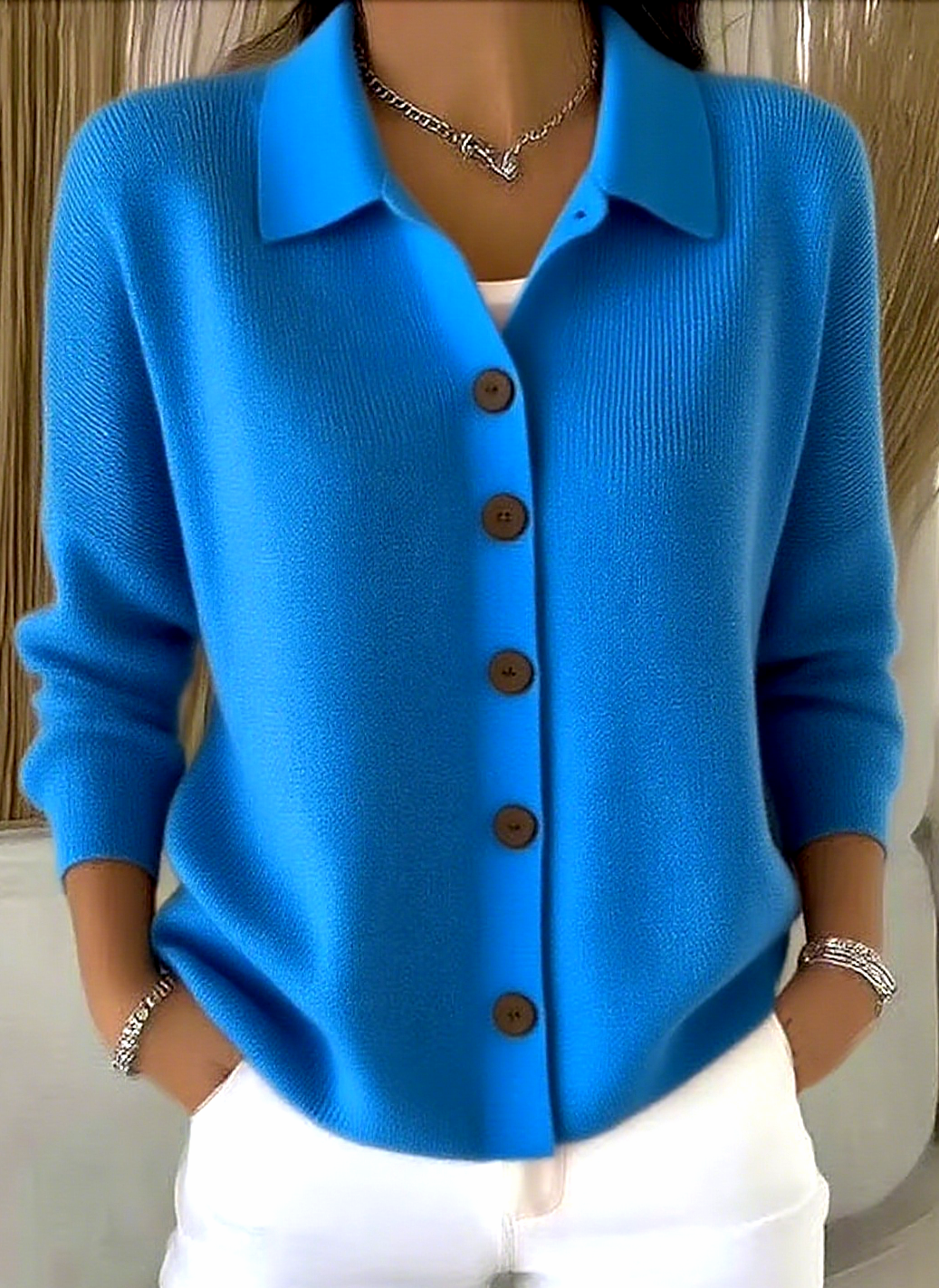 Damen Unifarben Langarm Schalkragen Lässig Frühling/Herbst Strickjacke Oberbekleidung