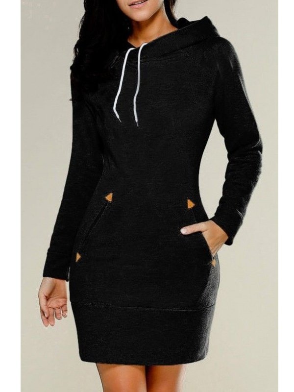 Damen Unifarben Langarm Frühling/Herbst Nahtverarbeitung Kleid Kapuze Täglich Retro Mini Tanktop A-Linien-Kleid