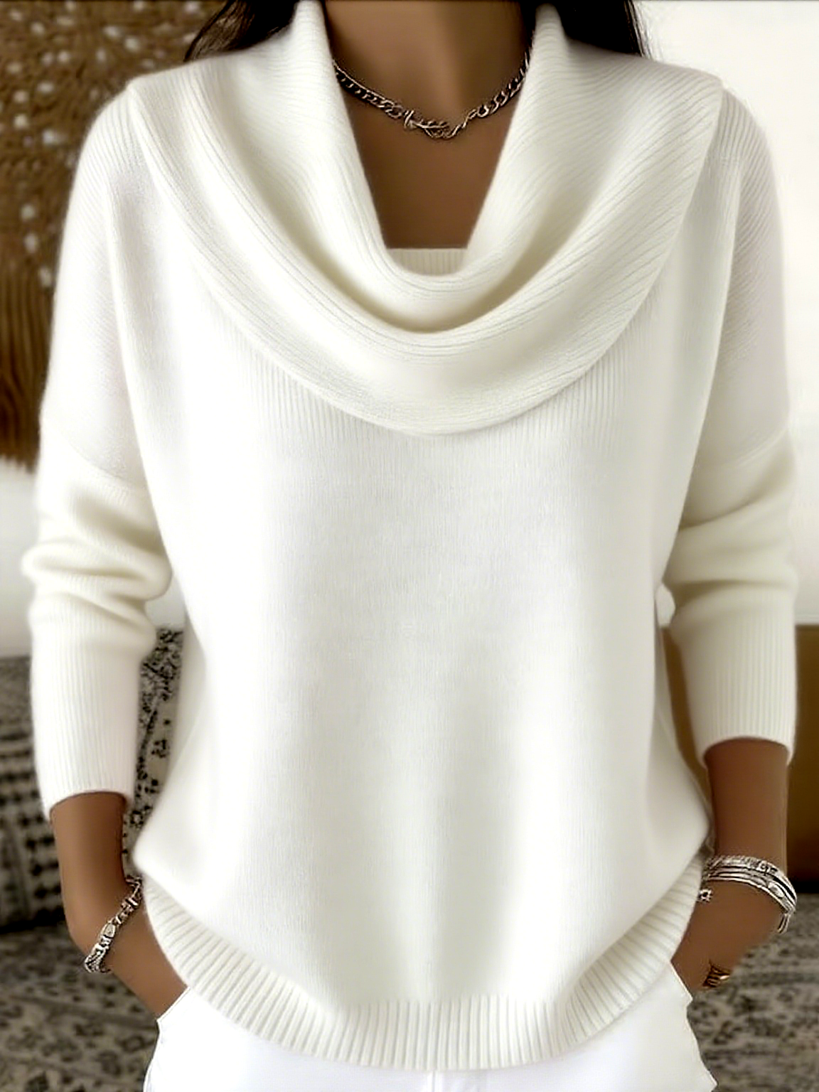 Damen Unifarben Frühling/Herbst Lässig Langarm Rundhals Baumwolle Pullover