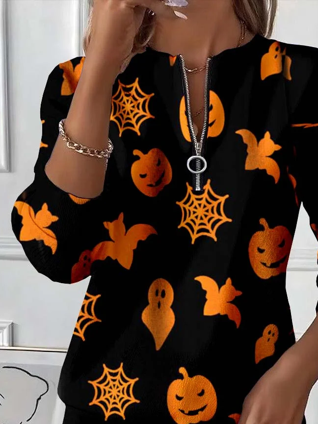 Damen Halloween Rundhals Print Lässig Frühling/Herbst Langarm Sweatshirt