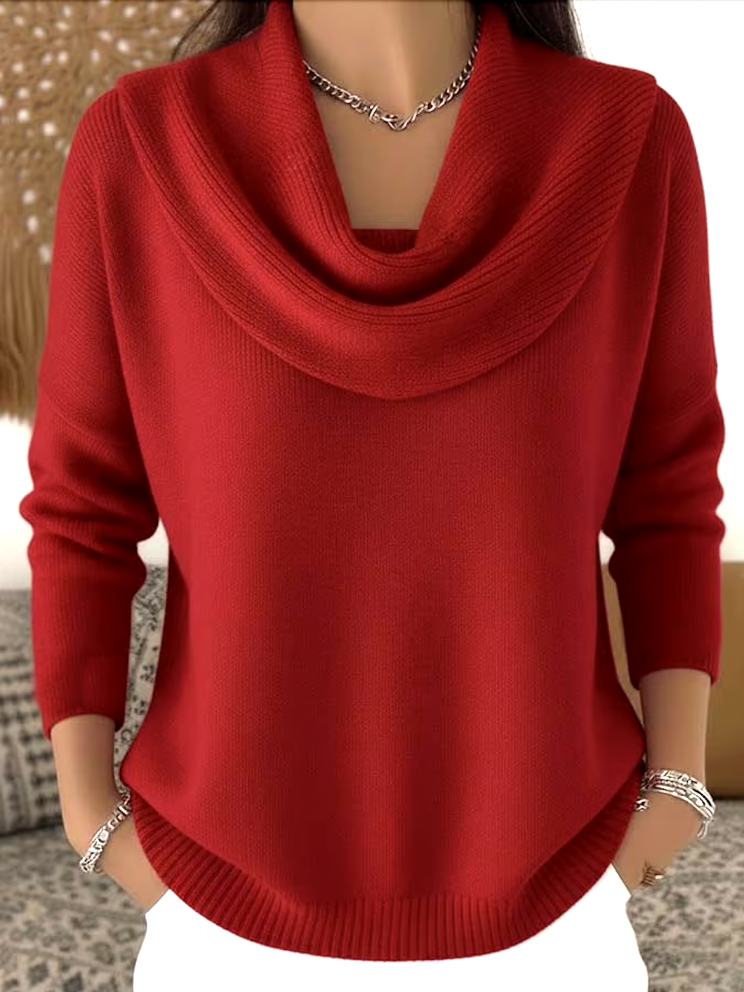 Damen Unifarben Frühling/Herbst Lässig Langarm Rundhals Baumwolle Pullover