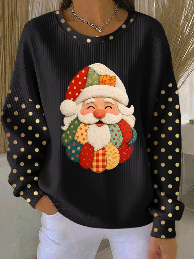 Damen Weihnachtsmann Rundhals Print Lässig Frühling/Herbst Langarm Sweatshirt