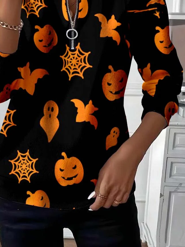 Damen Halloween Rundhals Print Lässig Frühling/Herbst Langarm Sweatshirt