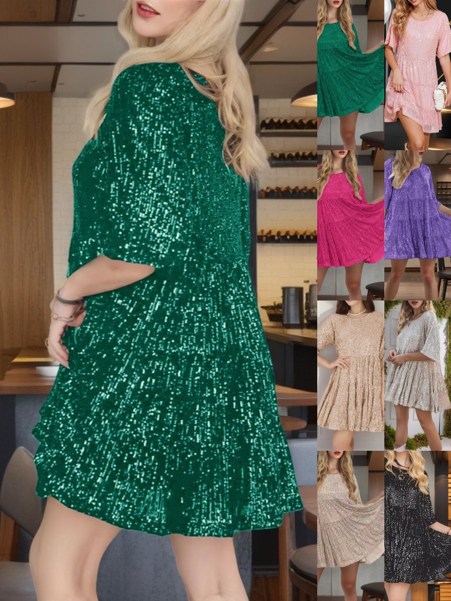 Damen Unifarben Halbarm Sommer Nahtverarbeitung Kleid Rundhals Täglich Retro Mini Tanktop A-Linien-Kleid