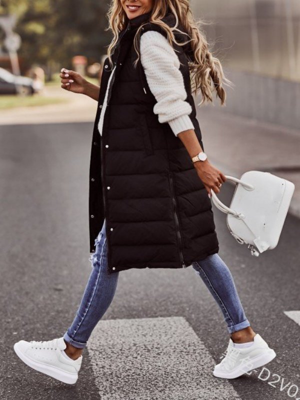 Reißverschluss Unifarben Elegant Baumwolle Mantel Unifarben Mit Kapuze Einreiher Mittlere Länge Baumwolle Tanktop Schmal Passen Temperament Strickjacke Jacke Oberteile