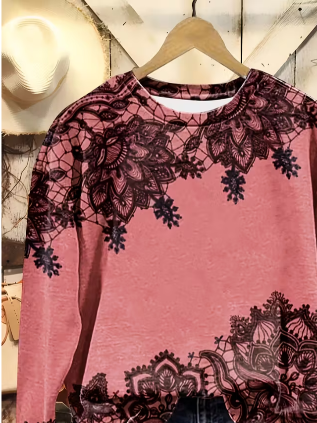 Damen Geblümt Rundhals Print Lässig Frühling/Herbst Langarm Sweatshirt