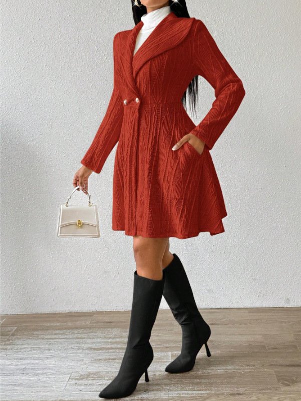 Damen Herbst Oberbekleidung Lässig Jacquard Unifarben Langarm Reverskragen Jacke