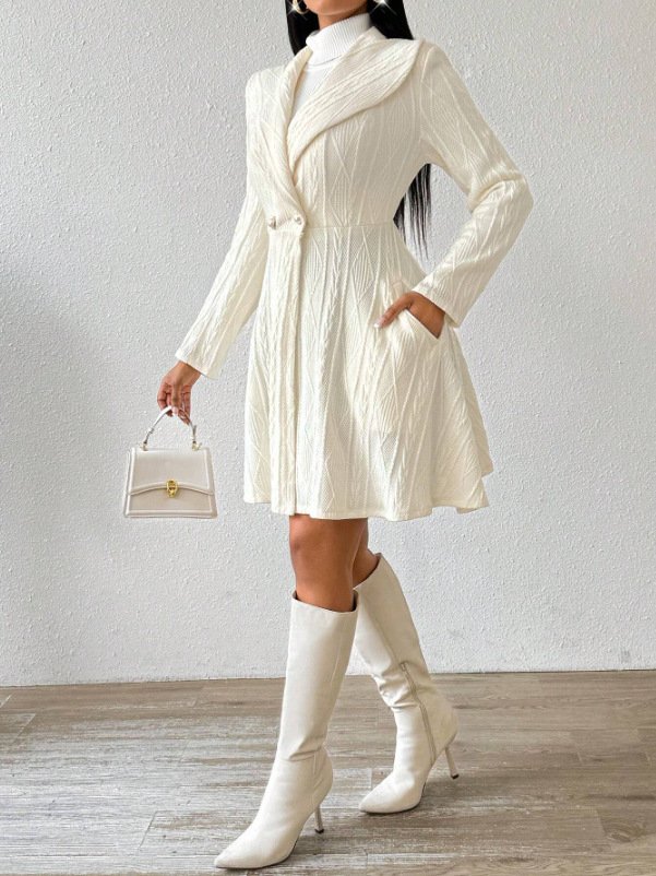 Damen Herbst Oberbekleidung Lässig Jacquard Unifarben Langarm Reverskragen Jacke