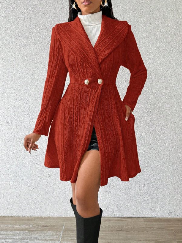 Damen Herbst Oberbekleidung Lässig Jacquard Unifarben Langarm Reverskragen Jacke