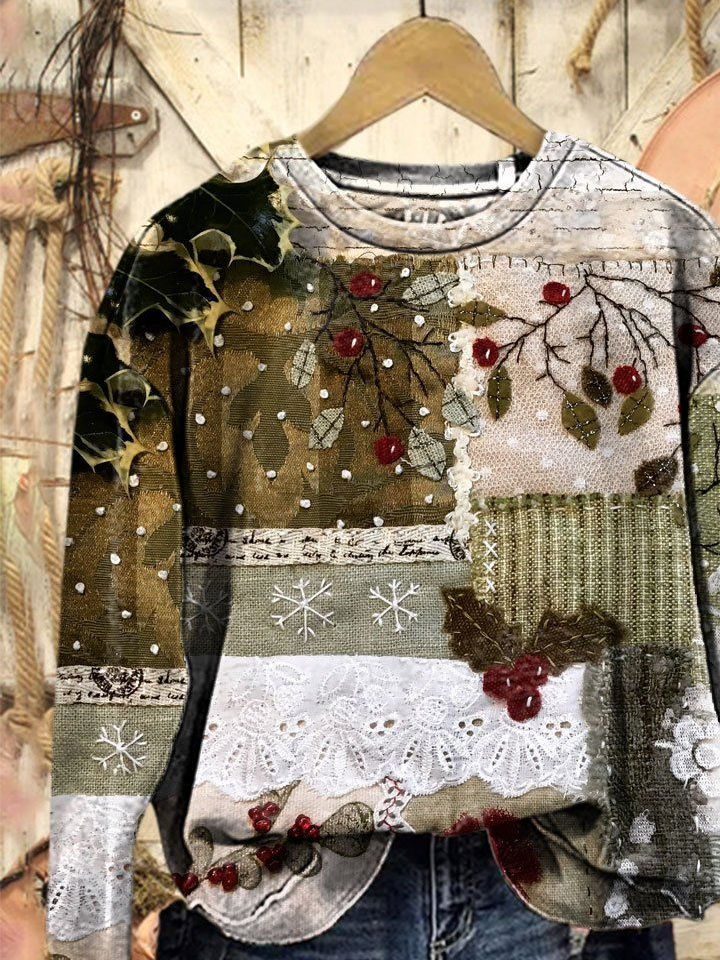 Damen Weihnachten Rundhals Print Lässig Frühling/Herbst Langarm Sweatshirt