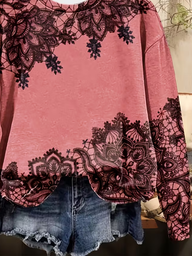 Damen Geblümt Rundhals Print Lässig Frühling/Herbst Langarm Sweatshirt