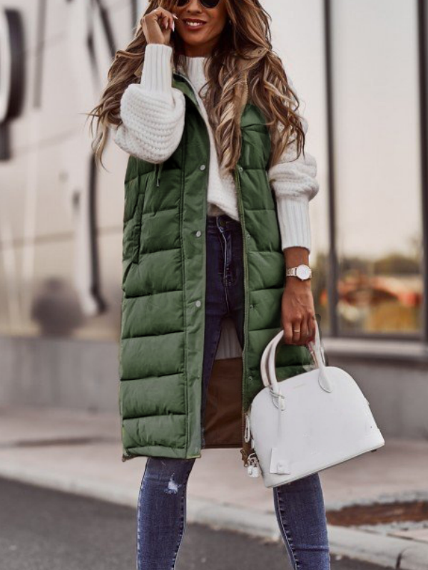 Reißverschluss Unifarben Elegant Baumwolle Mantel Unifarben Mit Kapuze Einreiher Mittlere Länge Baumwolle Tanktop Schmal Passen Temperament Strickjacke Jacke Oberteile