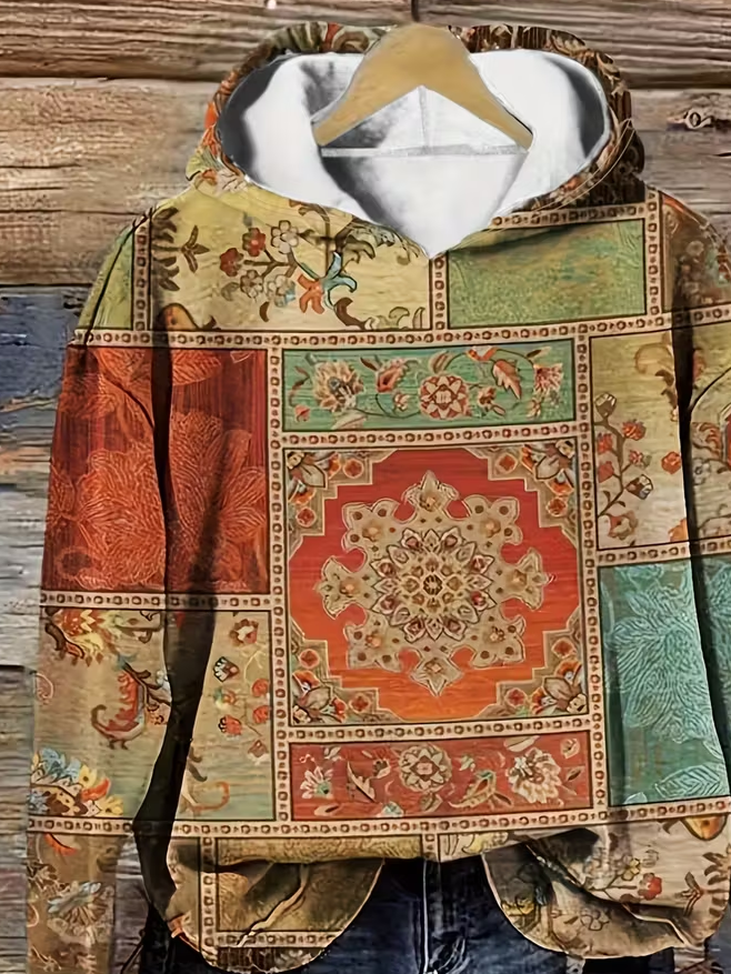 Damen Ethnisch Frühling/Herbst Print Langarm Lässig Täglich Kapuze
