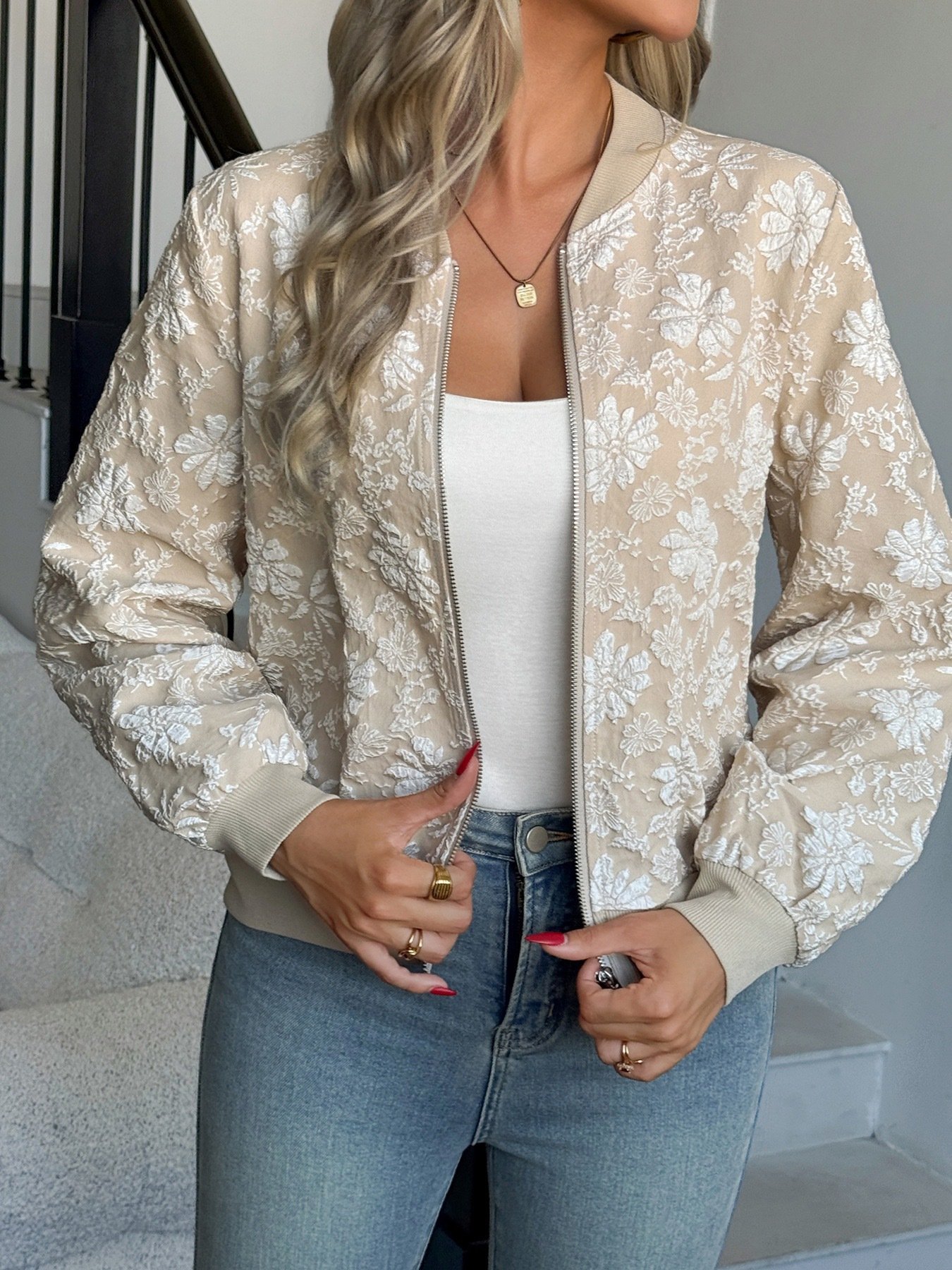 Damen Frühling/Herbst Oberbekleidung Retro Print Geblümt Langarm Stehkragen Jacke