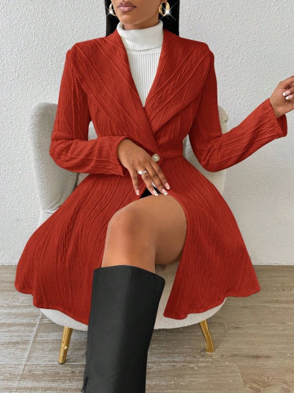 Damen Herbst Oberbekleidung Lässig Jacquard Unifarben Langarm Reverskragen Jacke