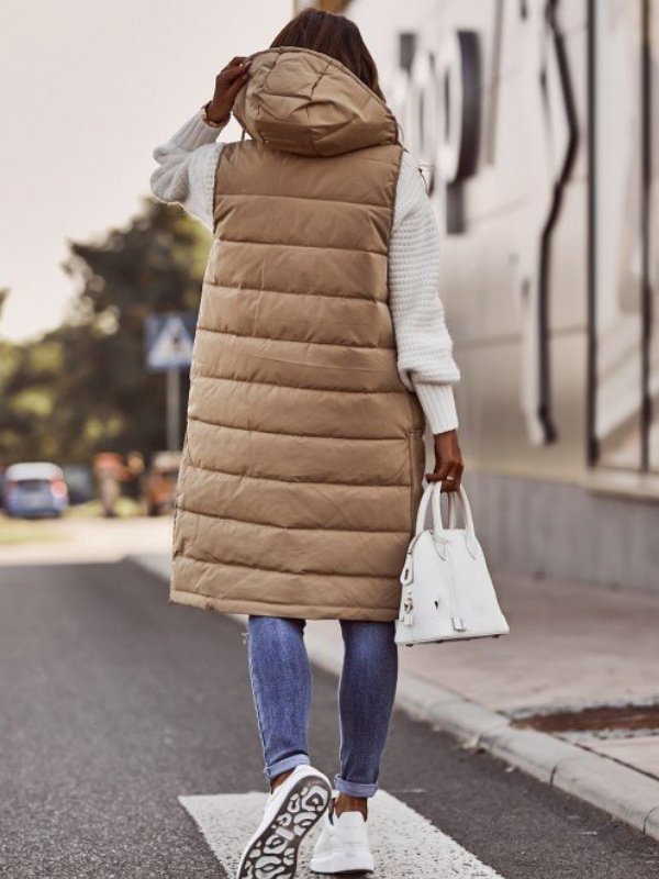 Reißverschluss Unifarben Elegant Baumwolle Mantel Unifarben Mit Kapuze Einreiher Mittlere Länge Baumwolle Tanktop Schmal Passen Temperament Strickjacke Jacke Oberteile