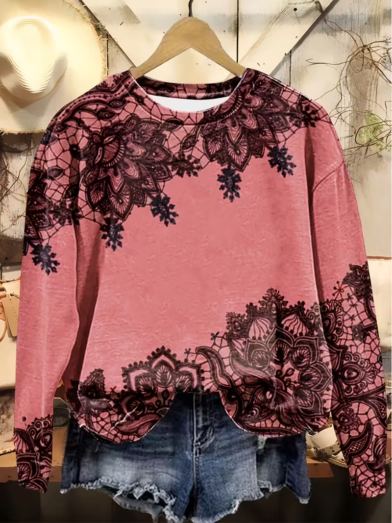 Damen Geblümt Rundhals Print Lässig Frühling/Herbst Langarm Sweatshirt