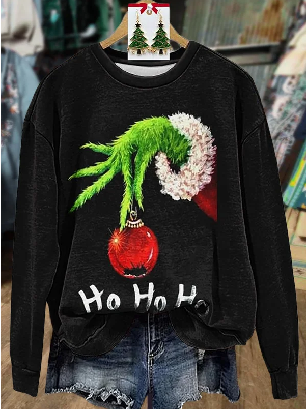 Damen Weihnachten Rundhals Print Lässig Frühling/Herbst Langarm Sweatshirt