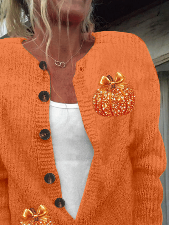 Damen Halloween (Kürbis) Print Langarm Rundhals Retro Frühling/Herbst Strickjacke Oberbekleidung