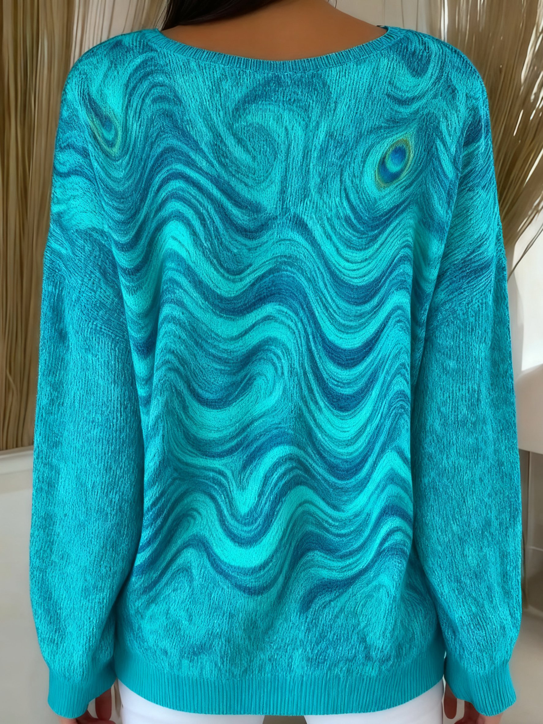 Damen Farbverlauf Frühling/Herbst Lässig Langarm V-Ausschnitt Baumwolle Pullover