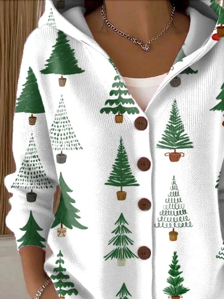 Damen Weihnachten Print Langarm Kapuze Lässig Frühling/Herbst Strickjacke Oberbekleidung