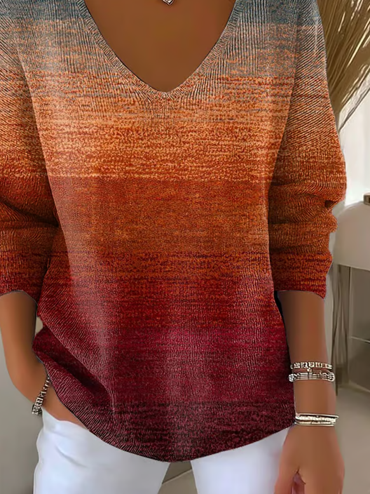 Damen Abstrakt Langarm T-Shirts T-Shirt V-Ausschnitt Print Lässig Frühling/Herbst Oberteile