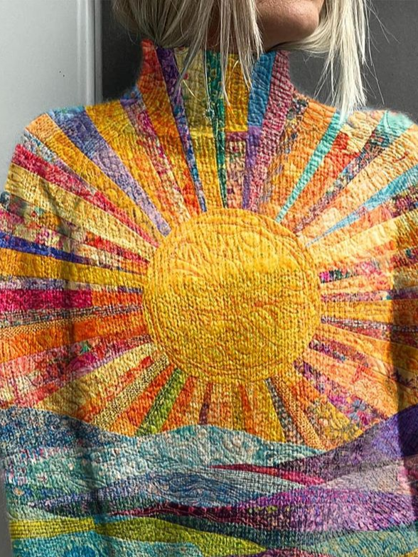 Damen Abstrakt Print Frühling/Herbst Retro Langarm Rollkragen Pullover