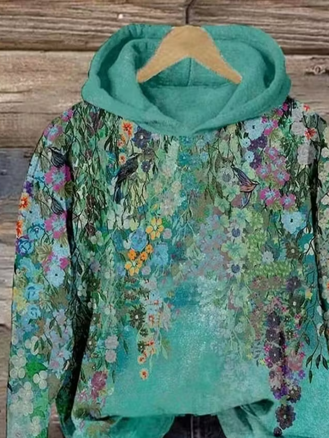 Damen Geblümt Frühling/Herbst Print Langarm Lässig Täglich Kapuze
