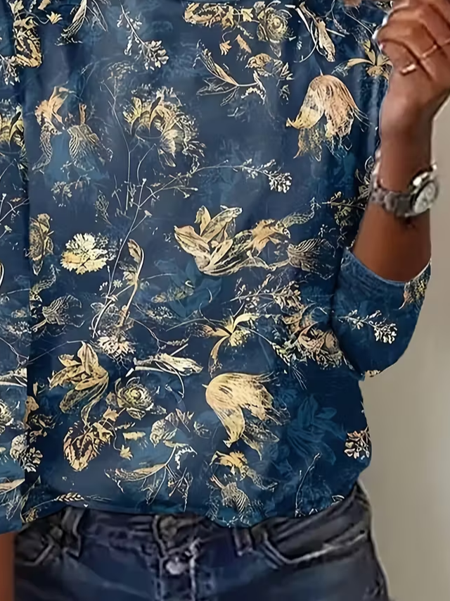 Damen Geblümt Langarm T-Shirts T-Shirt Rundhals Print Lässig Frühling/Herbst T-Shirt mit Grafik Oberteile