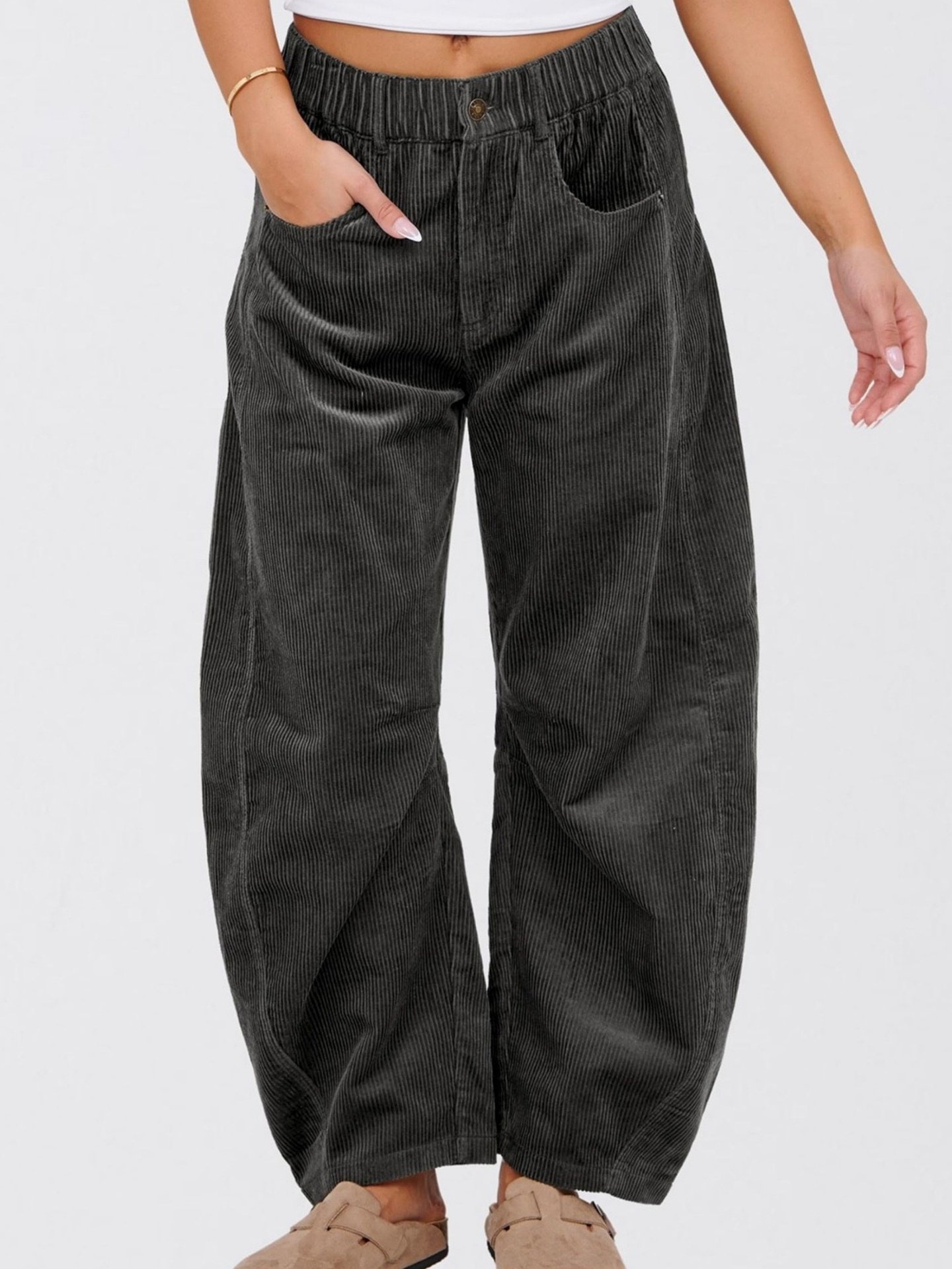 Damen Unifarben Lang Elastische Taille Hose Lässig Frühling/Herbst Hose