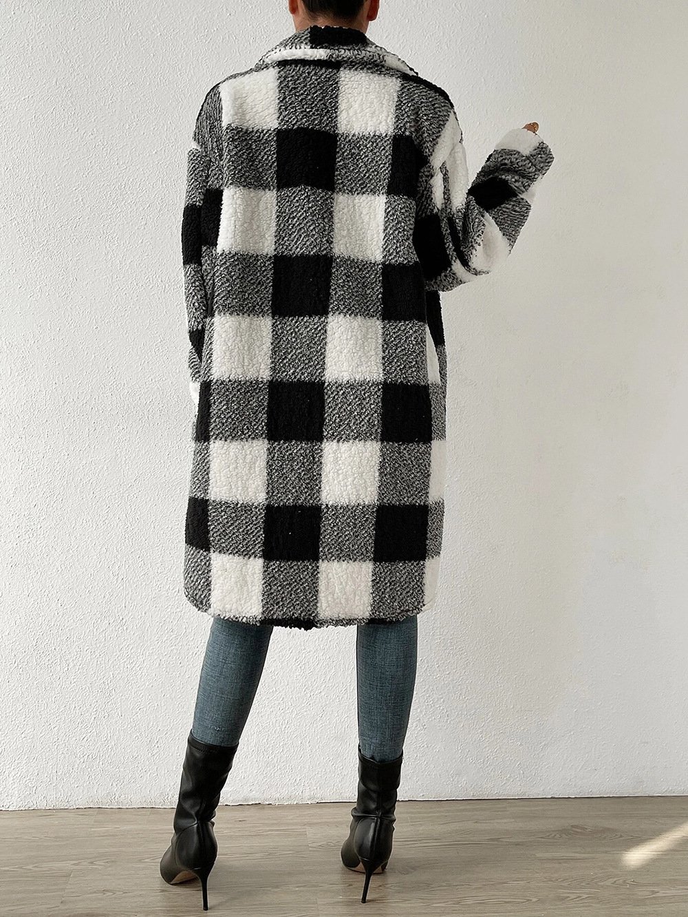 Damen Kariert Winter Oberbekleidung Lässig Print Mittellang Schalkragen Mantel