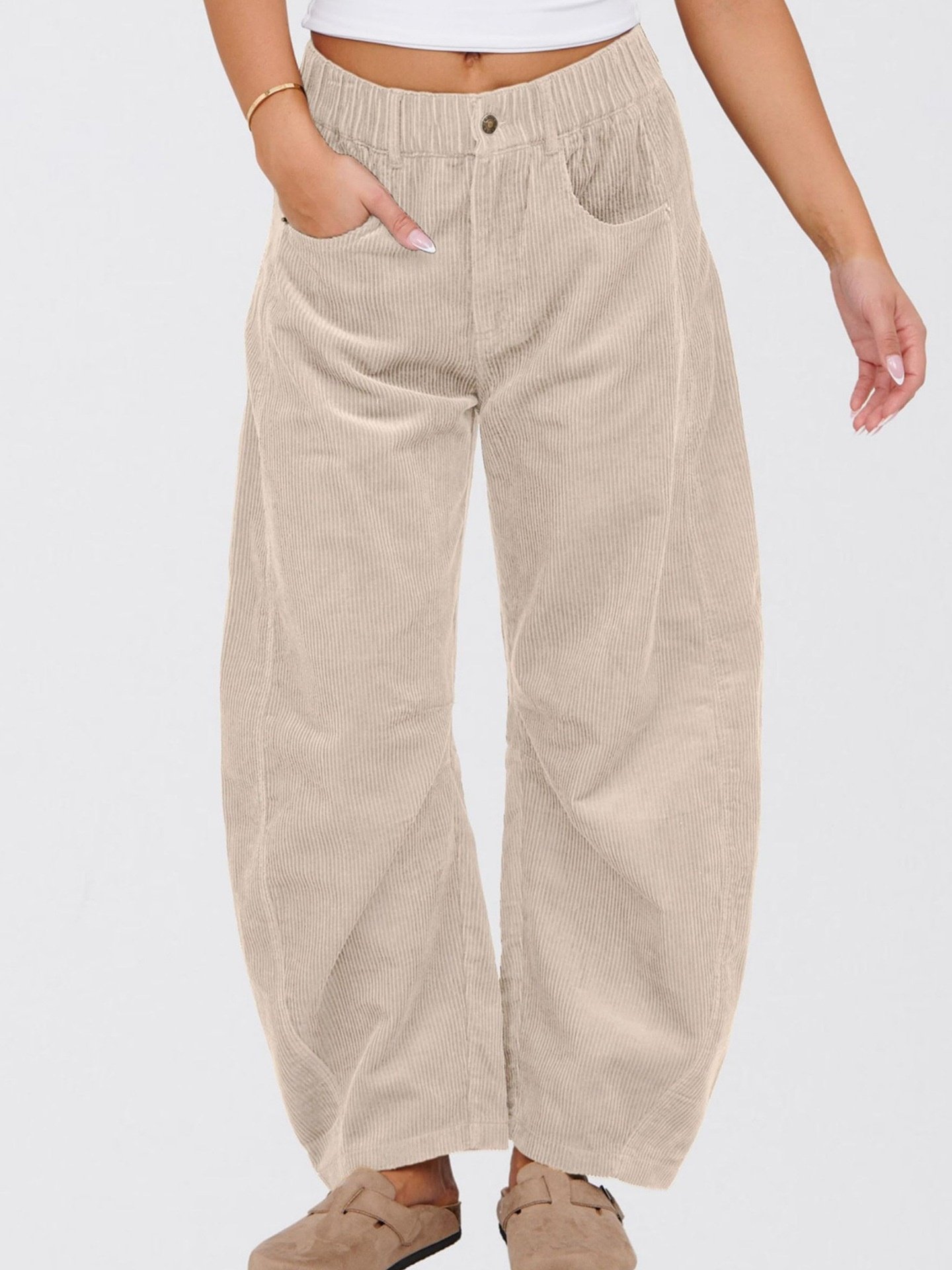Damen Unifarben Lang Elastische Taille Hose Lässig Frühling/Herbst Hose